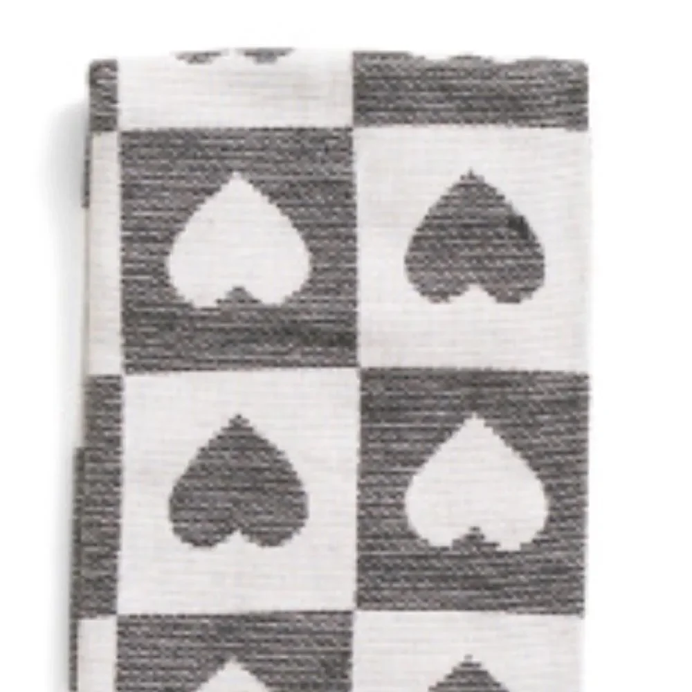 cupcakes and cashmere White Black Checkered Heart Grid Cotton Blend Tea Towels